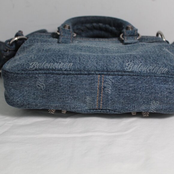 Balenciaga  Bag Girly Allover Denim Shoulder Bag Crossbody Top Handle Rivets - Picture 10 of 14